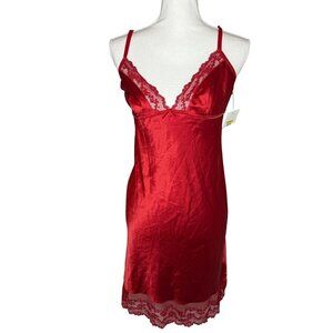 Calvin Klein CK Red Satin Lace Chemise Sleepwear M/M Back Cross Slip Lingerie